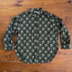 Zara Tiger Olive Button Down Shirt